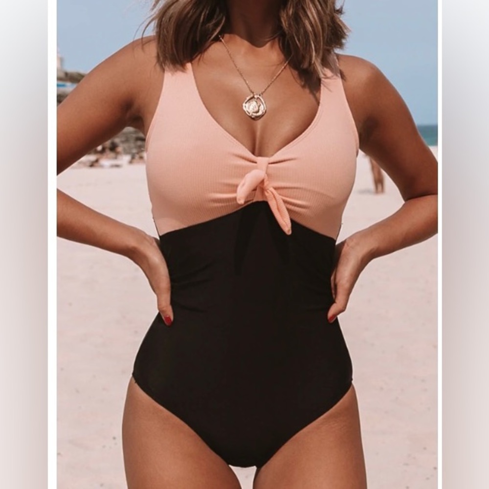 Beachsissi one piece black and pink swim suit